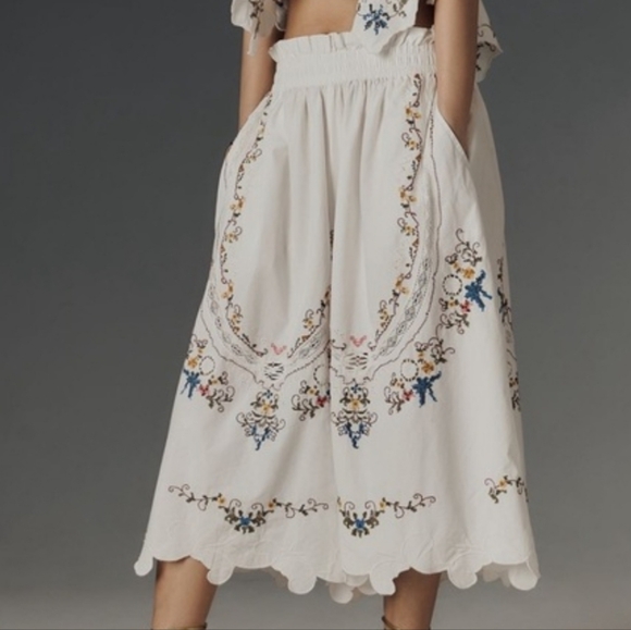 Anthropologie Dresses & Skirts - Anthropologie Wide Leg Embroidered Pants Sz Small